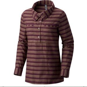 Women’s Striped Button-Front Tunic Top - Burgundy/Beige